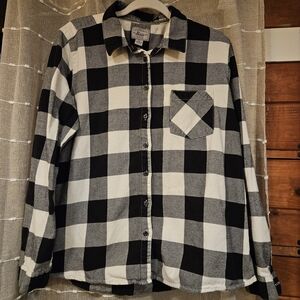 G.H. Bass & Co. Black and White Plaid Women's Flannel Shirt
